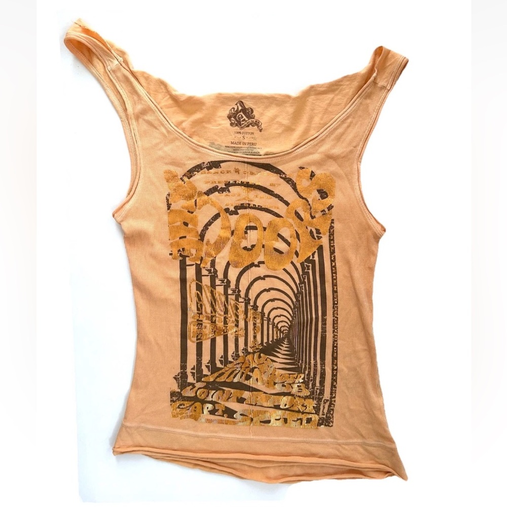 Awake, Inc. by OS The Doors Concert Rose Gold Foil Apricot Tank Top Size Small